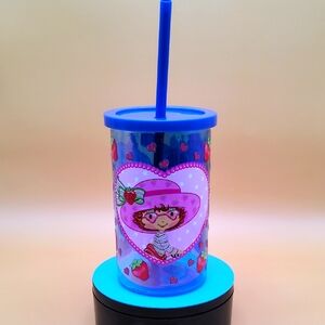 Blue Straw Cup with Cartoon Design